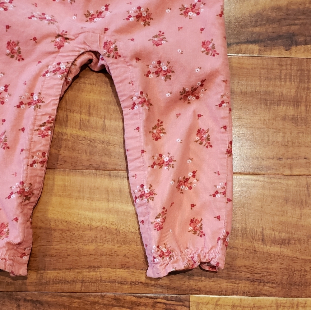 Janie and Jack EUC 12-18 months pink floral corduroy overalls - Picture 2 of 5